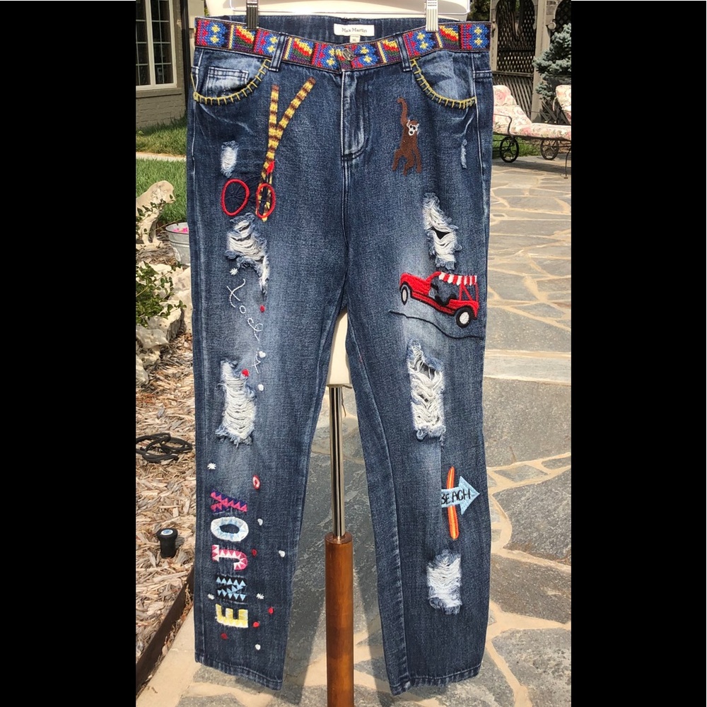 Max Martin colorful embroidered jeans sz 31 waist
